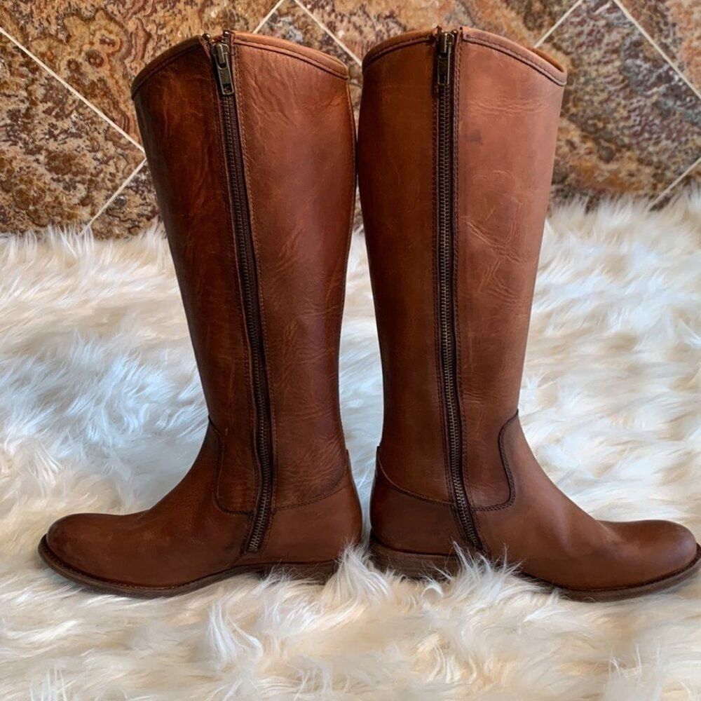 Frye Melissa Inside Zip Cognac Leather Tall Riding Boot 6 Equestrian Knee High - Picture 11 of 12